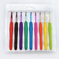 Набор крючков для вязания, металлические с каучуковой ручкой (№ 2,0 - 6,0) 9 шт.